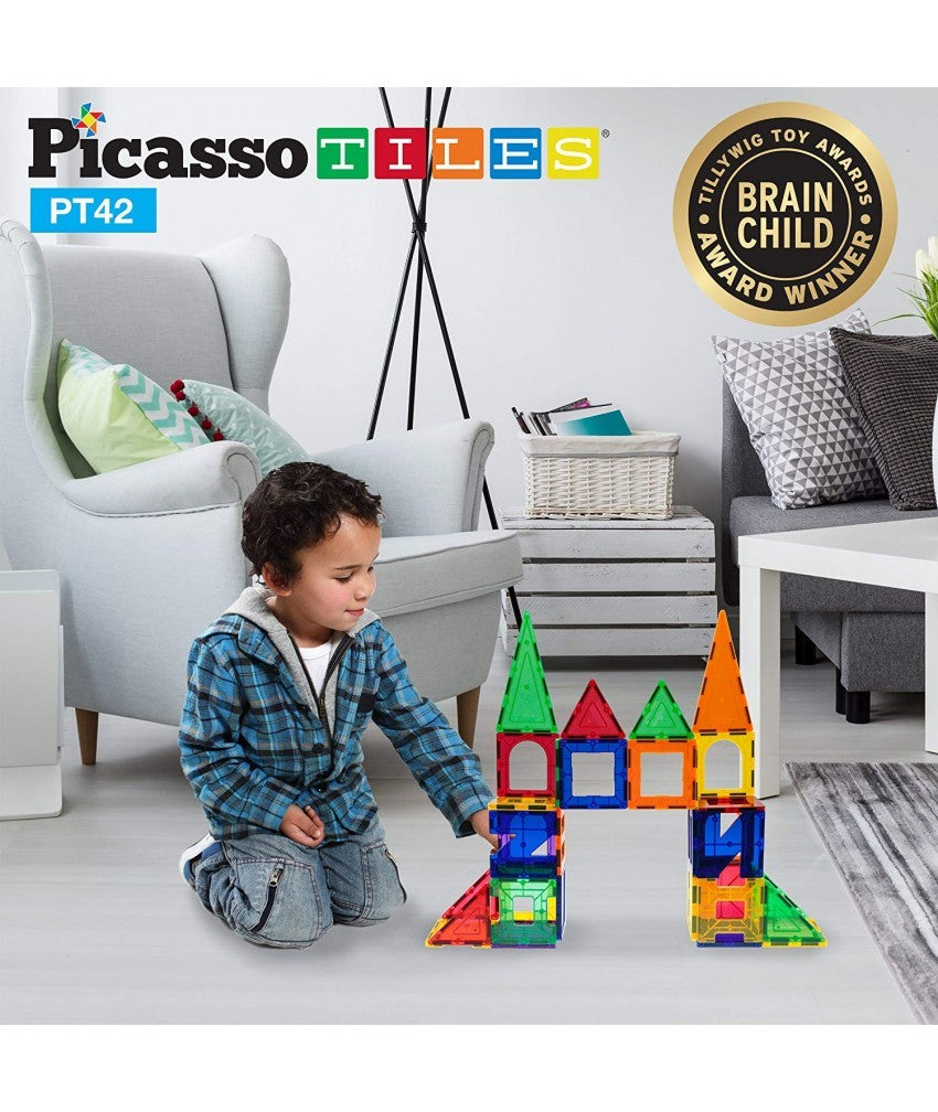 Set PicassoTiles - 42 de piese magnetice de construcție (6 forme diferite)