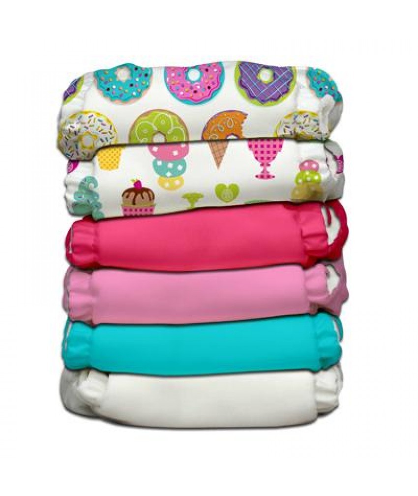 Set 6 Scutece Textile Charlie Banana Dessert Cu Inserturi Noi Cu Fleece (Scutece Hibrid, Cu Buzunar Sau AI2)