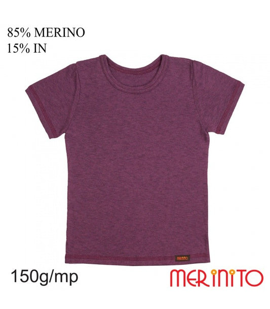 Tricou copii 150 g/mp 85% merino 15% in - Prune - Merinito