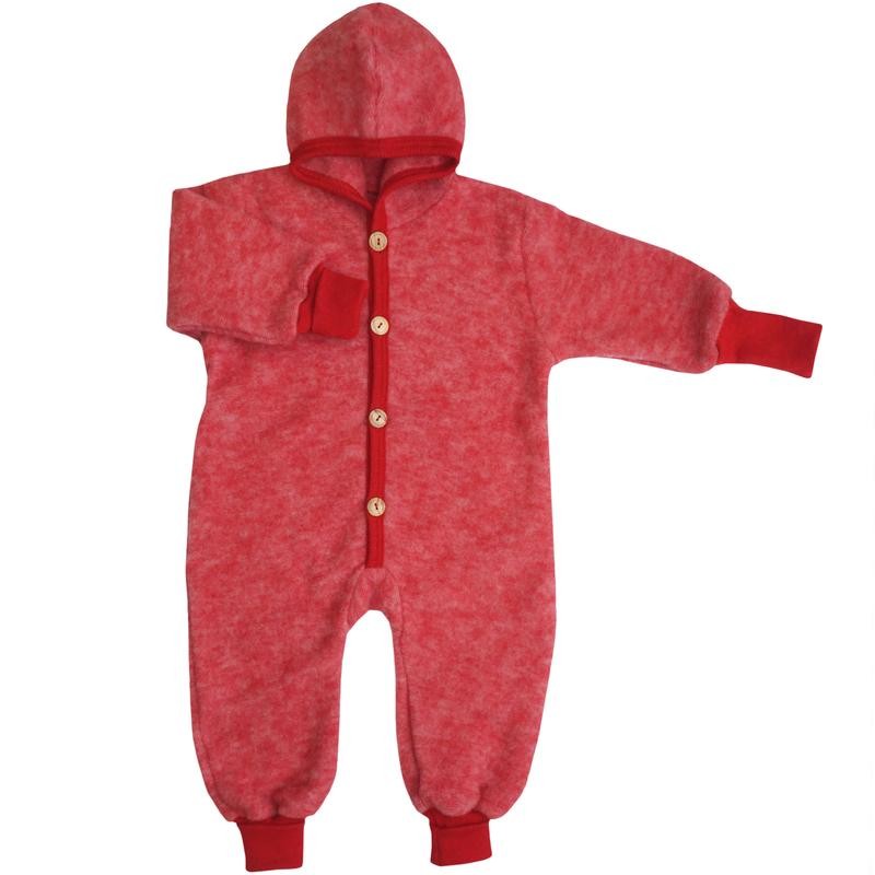 Overall bebe din lana organica tip fleece, rosu - Cosilana