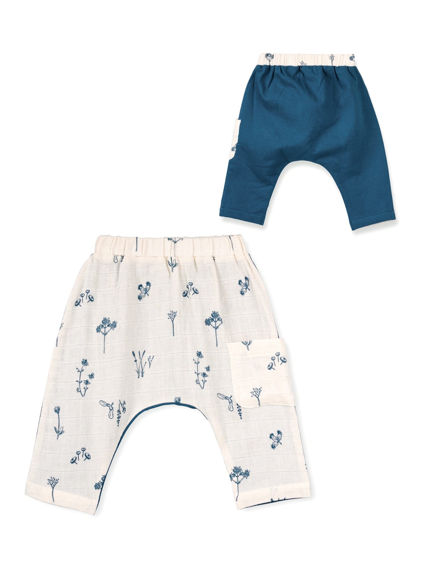 Pantaloni-Șalvari Din Muselină De Bumbac Organic Organic By Feldman - Plants Delight Nature&Petrol Blue
