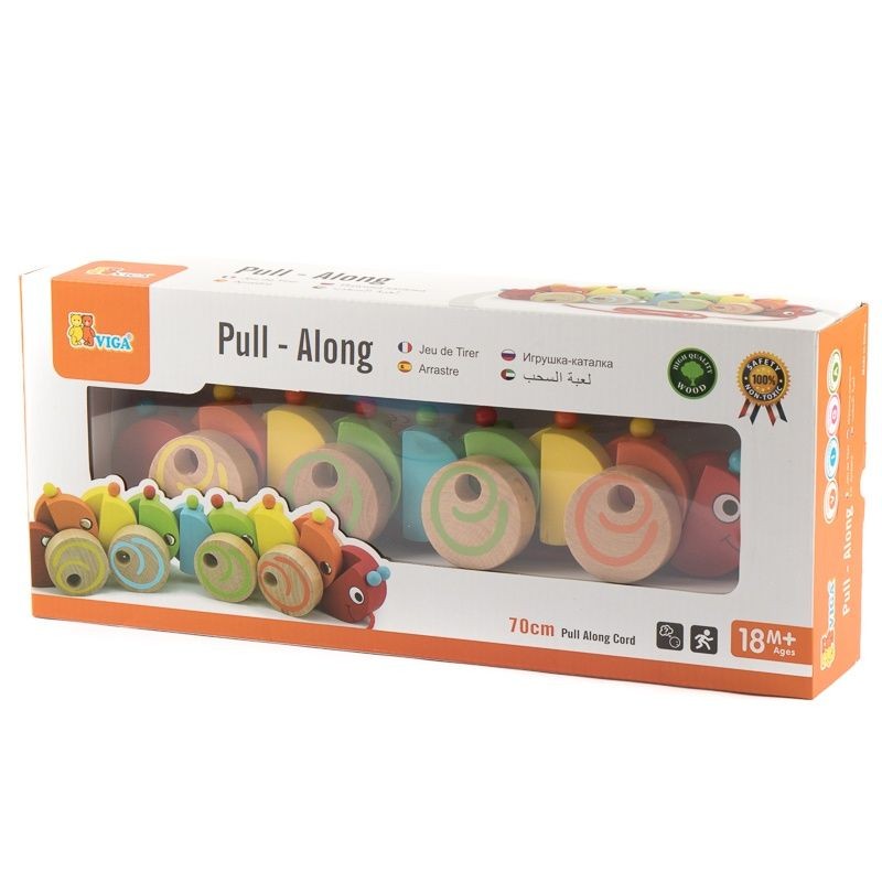 Jucărie de tras din lemn Omida colorată - Viga
