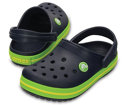 Slapi Crocs (Kids' Crocband™ Clog) - Navy / Volt Green