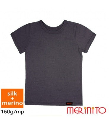 Tricou copii mânecă scurtă 70% mătase și 30% lână merinos – 150g – Moon Grey - Merinito
