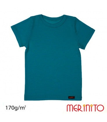Tricou copii mânecă scurtă lână merinos 170g - Lake Blue - Merinito