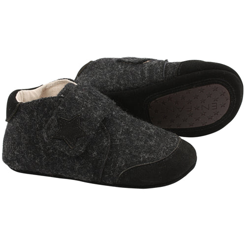 Papuci din lână cu scai En Fant - Felt Slippers Velcro - Dark Grey