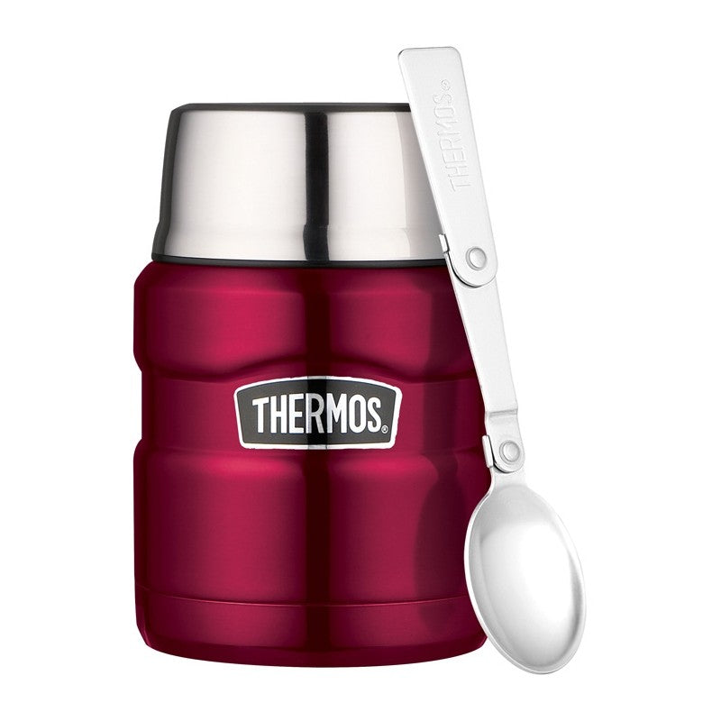 Termos pentru mâncare cu lingură pliabilă și cană - zmeura, 470 ml