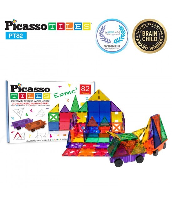 Set PicassoTiles Creativitate - 82 piese magnetice ce construcție colorate - 10 forme diferite