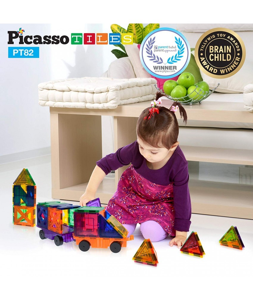 Set PicassoTiles Creativitate - 82 piese magnetice ce construcție colorate - 10 forme diferite