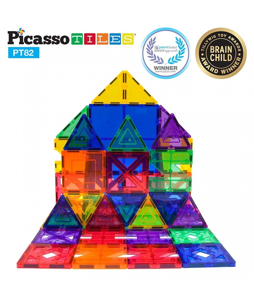 Set PicassoTiles Creativitate - 82 piese magnetice ce construcție colorate - 10 forme diferite