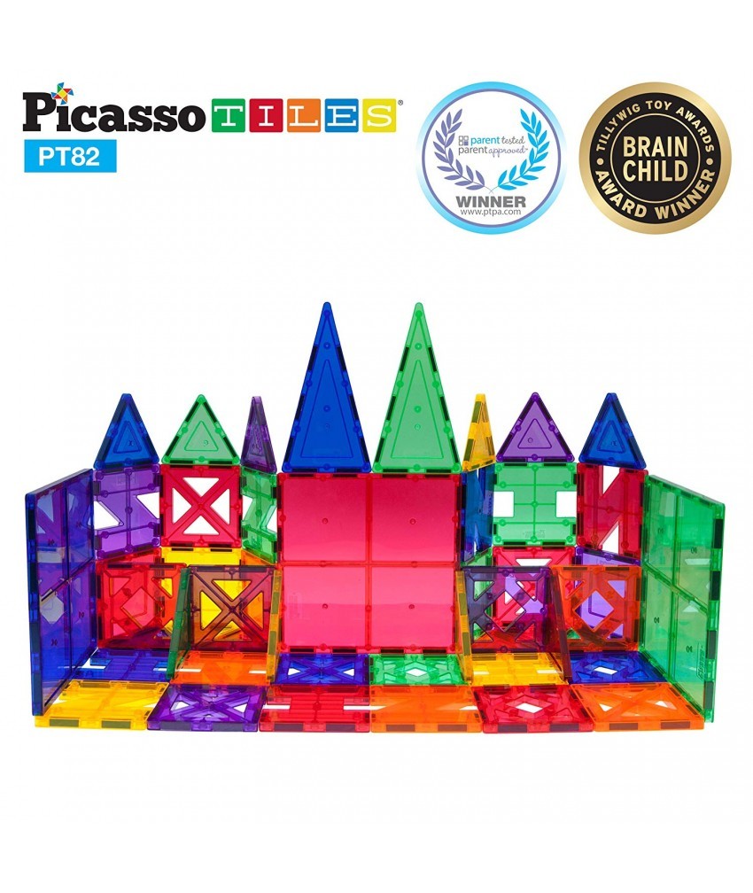Set PicassoTiles Creativitate - 82 piese magnetice ce construcție colorate - 10 forme diferite