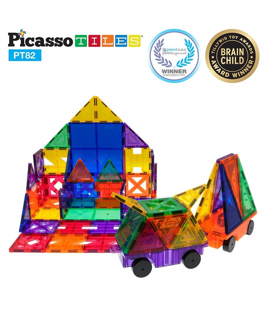 Set PicassoTiles Creativitate - 82 piese magnetice ce construcție colorate - 10 forme diferite