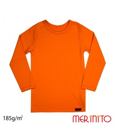 Bluză copii mânecă lungă 100% lână merinos 185g - Tangerine - Merinito