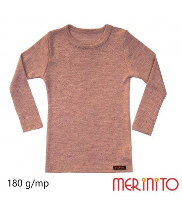 Bluză copii Merinito Rib Pointelle 100% lână merinos - Poudre