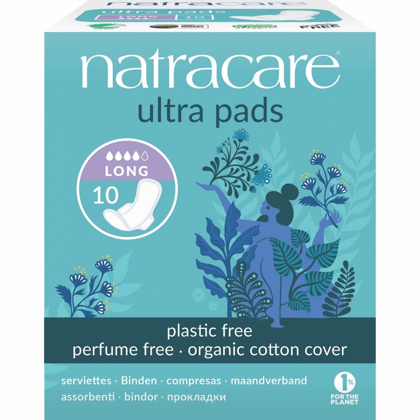 Absorbante bio Natracare - Lungi cu aripioare (4 picaturi), 10 buc