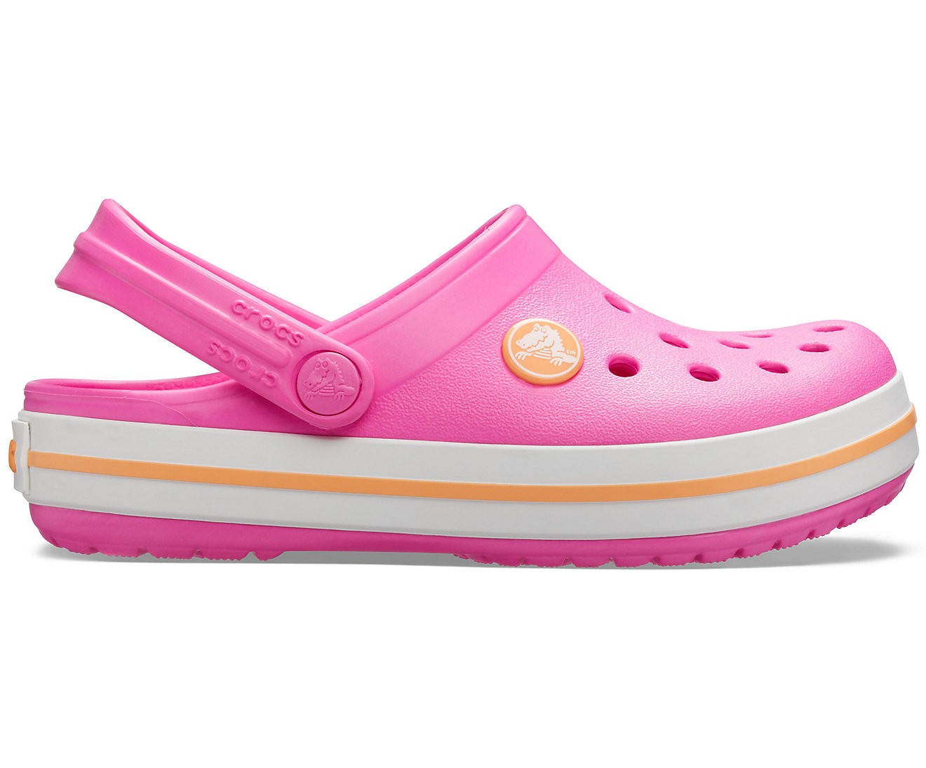 Slapi Crocs (Kids' Crocband™ Clog) - Electric Pink/ Cantaloupe