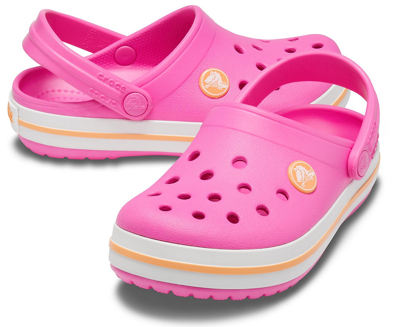 Slapi Crocs (Kids' Crocband™ Clog) - Electric Pink/ Cantaloupe