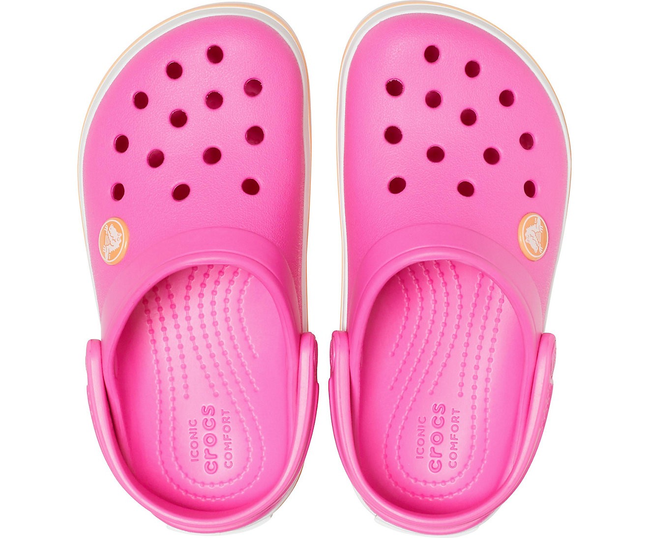 Slapi Crocs (Kids' Crocband™ Clog) - Electric Pink/ Cantaloupe