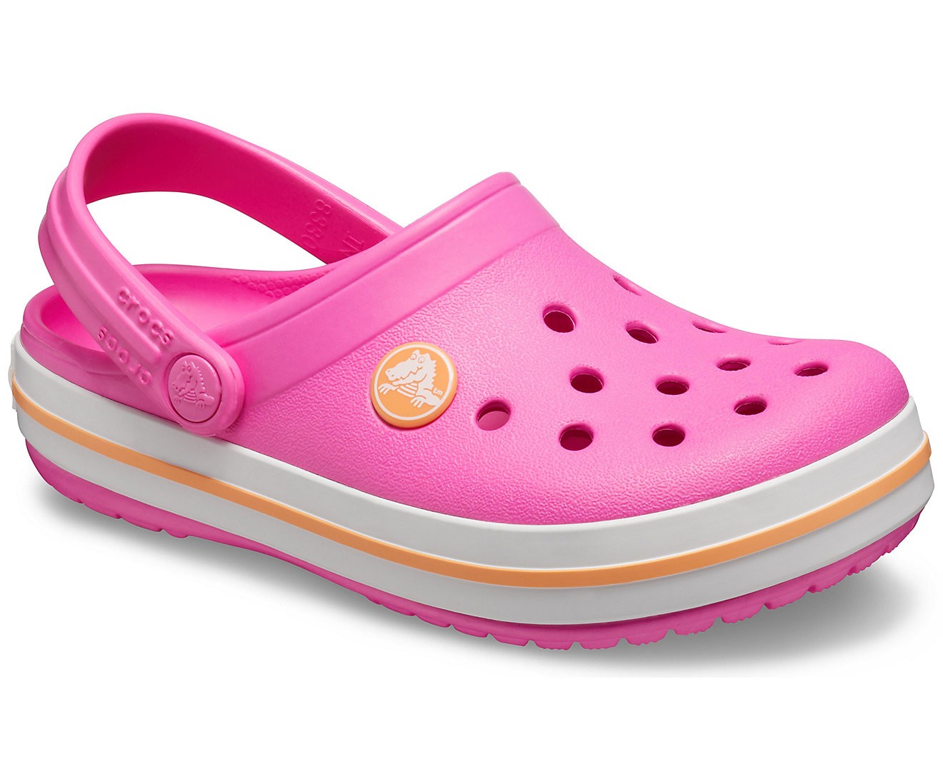 Slapi Crocs (Kids' Crocband™ Clog) - Electric Pink/ Cantaloupe