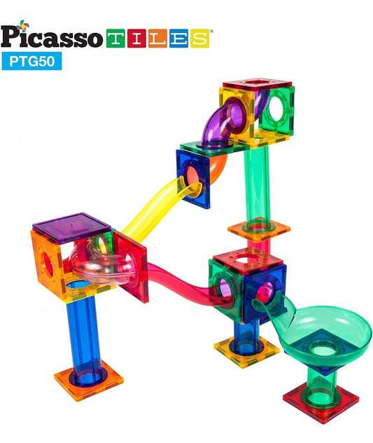 Set PicassoTiles Traseu magnetic pentru bile (marble run) - 50 de piese