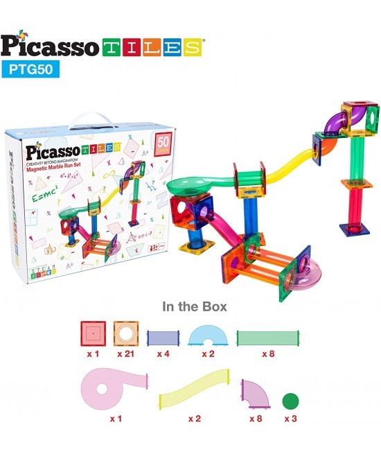 Set PicassoTiles Traseu Pentru Bile (Marble Run) - 50 De Piese