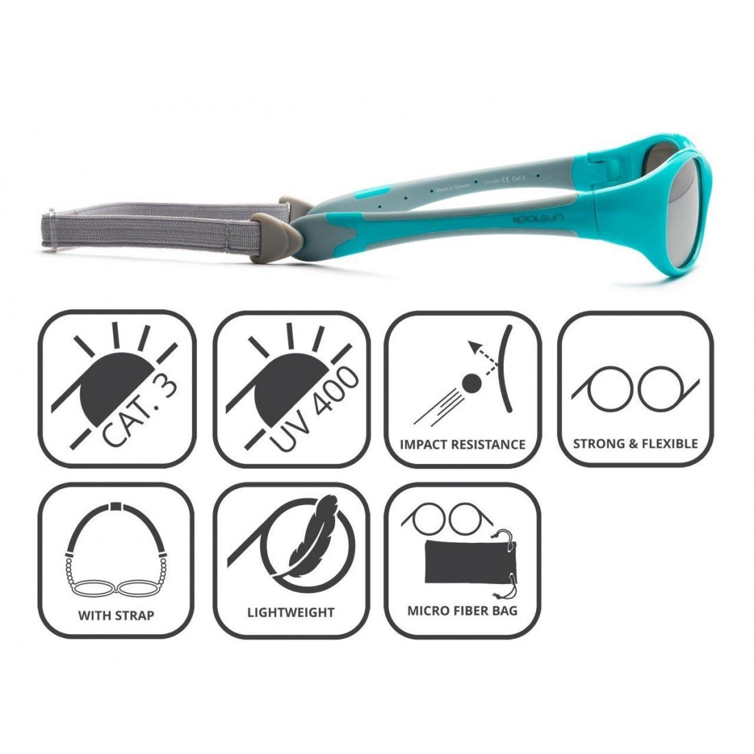 Ochelari de soare pentru copii - Koolsun Flex - White Aqua - 0-3 ani