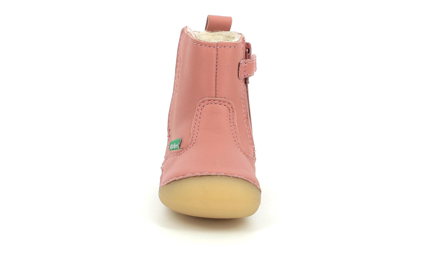 Cizme din piele cu velcro Kickers - Socool - Rose Antique