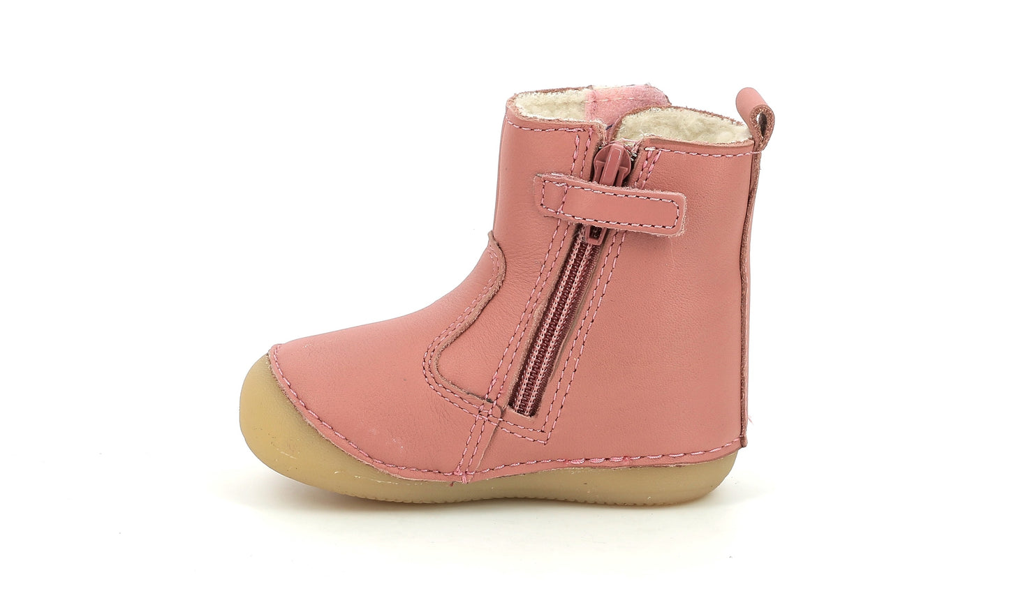 Cizme din piele cu velcro Kickers - Socool - Rose Antique