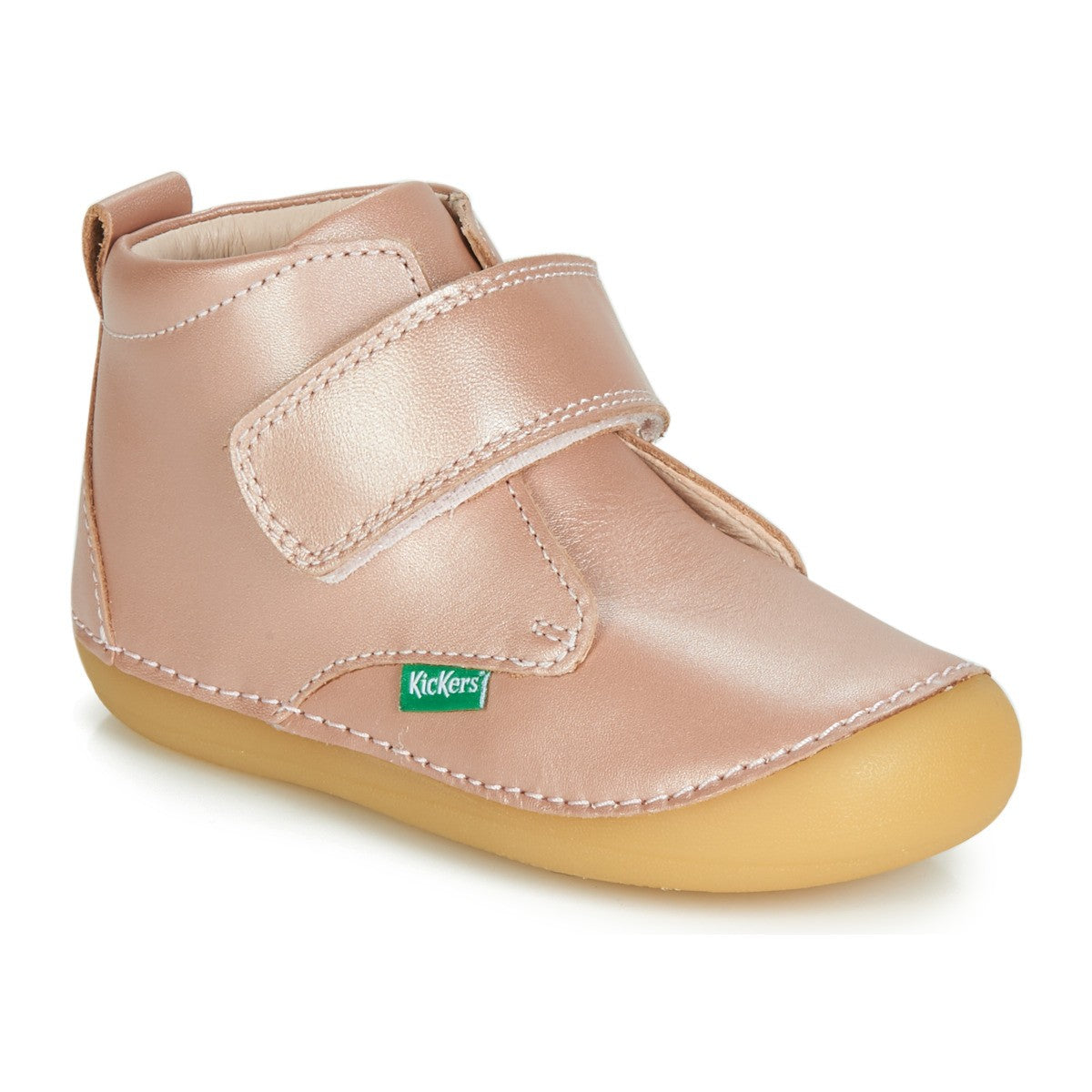 Ghete din piele cu velcro Kickers - SABIO - Pink Metal