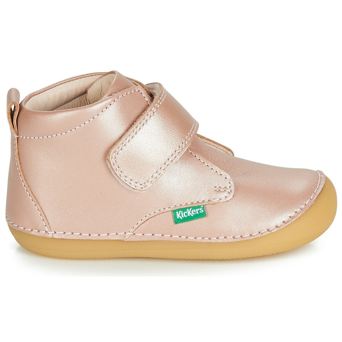 Ghete din piele cu velcro Kickers - SABIO - Pink Metal