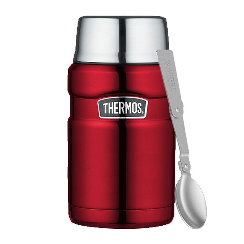 Termos pentru mâncare cu lingură pliabilă și cană - roșu, 710 ml