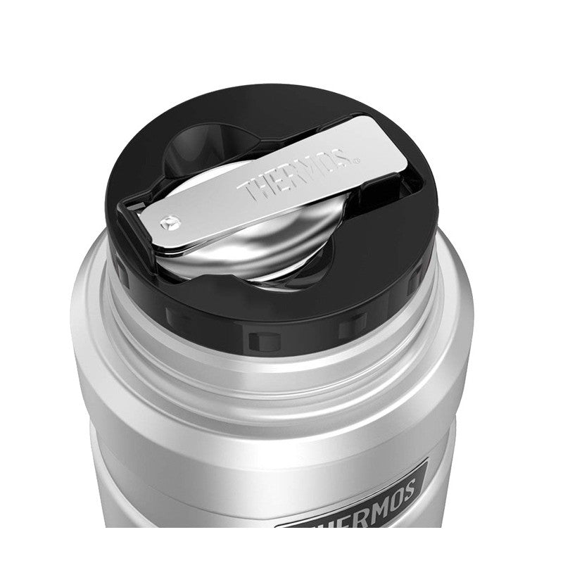 Termos pentru mâncare cu lingură pliabilă și cană - roșu, 710 ml