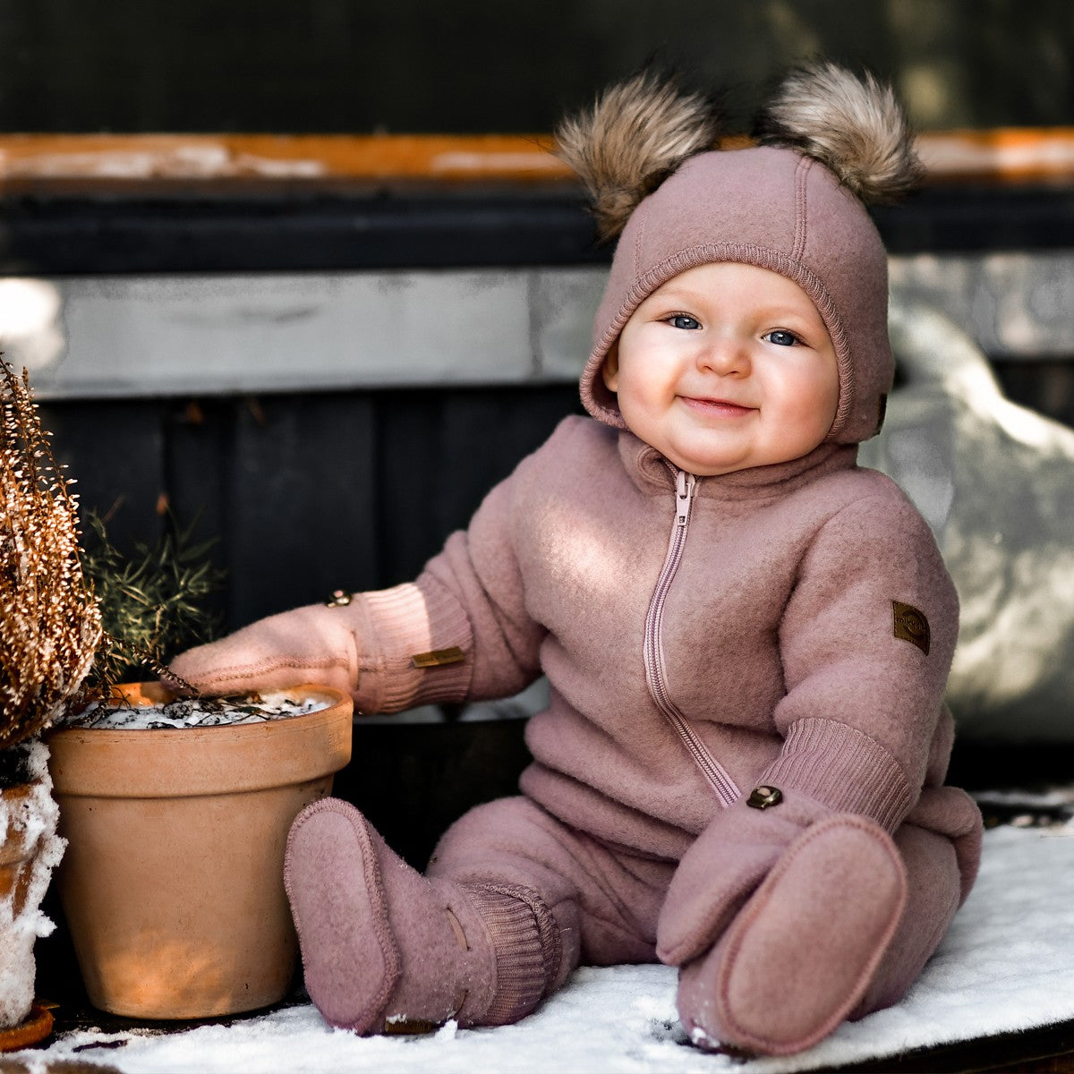 Botosei Mikk-line din fleece lână merinos - Burlwood