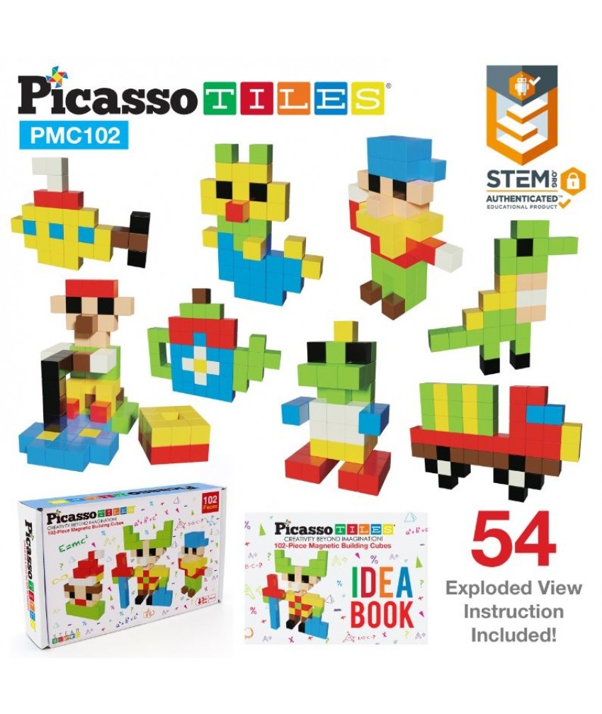 Set PicassoTiles Puzzle Magnetic Cu 102 Cuburi Pixel (Piese Magnetice 3D)