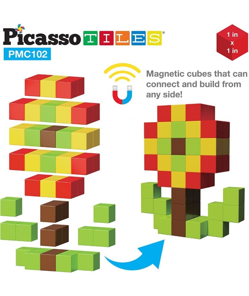 Set PicassoTiles Puzzle Magnetic Cu 102 Cuburi Pixel (Piese Magnetice 3D)