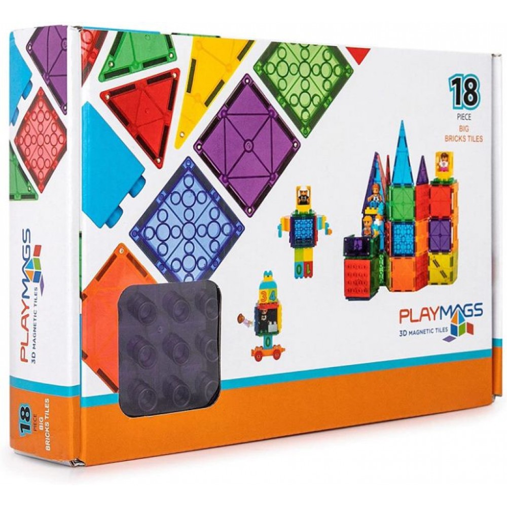 Set Playmags 18 piese magnetice de construcție cu forme mari pentru cărămizi de construit gen Lego