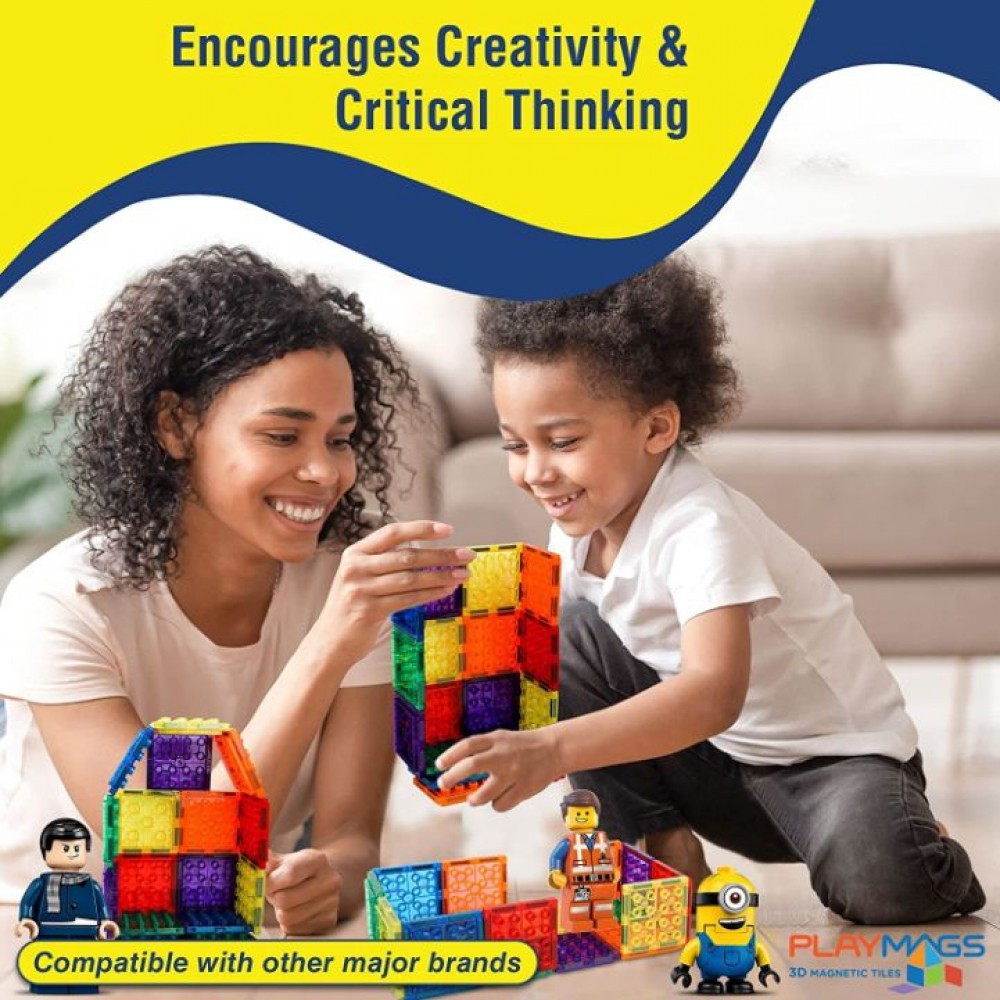 Set Playmags 18 piese magnetice de construcție cu forme mari pentru cărămizi de construit gen Lego
