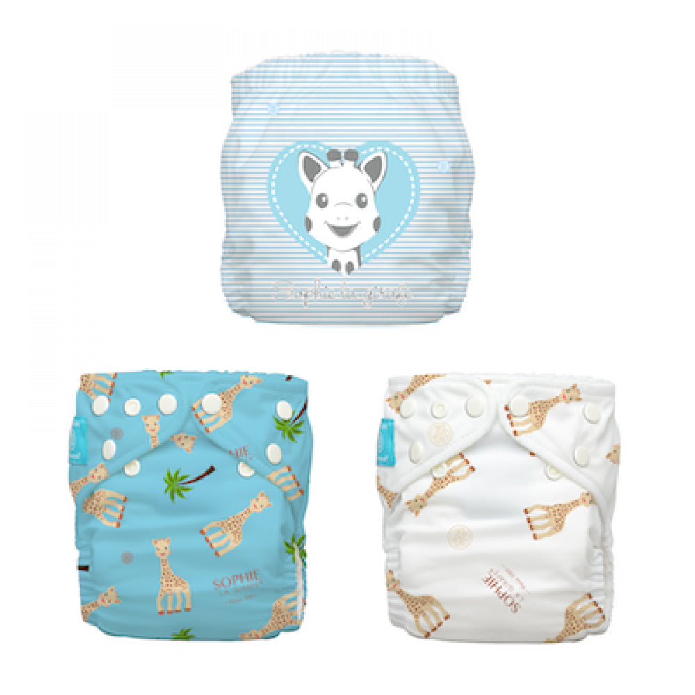Set 3 scutece textile Charlie Banana Blue Sophie organic cu inserturi de cânepă cu fleece (Scutece Hibrid, cu buzunar sau AI2)