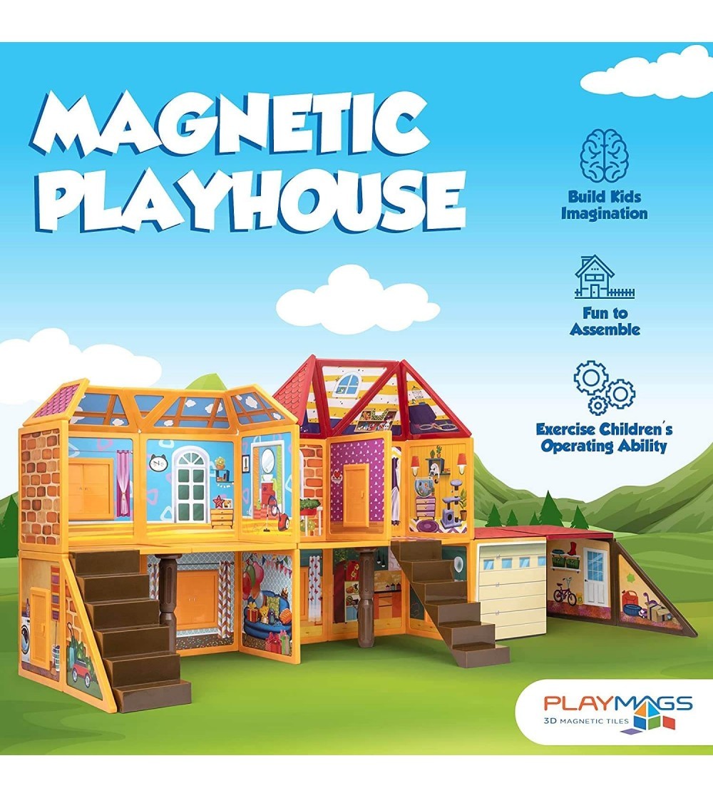 Set Playmags căsuță de joacă - 48 piese magnetice de construcție