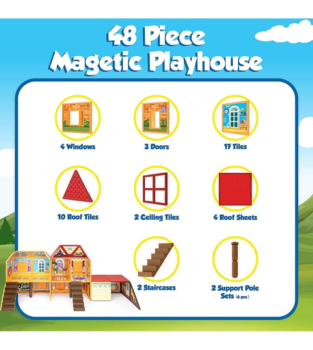 Set Playmags căsuță de joacă - 48 piese magnetice de construcție