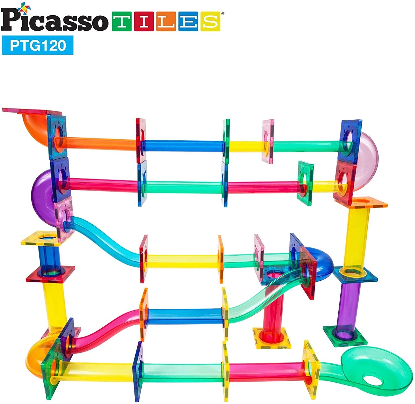 Set PicassoTiles Traseu magnetic pentru bile (marble run) - 120 de piese