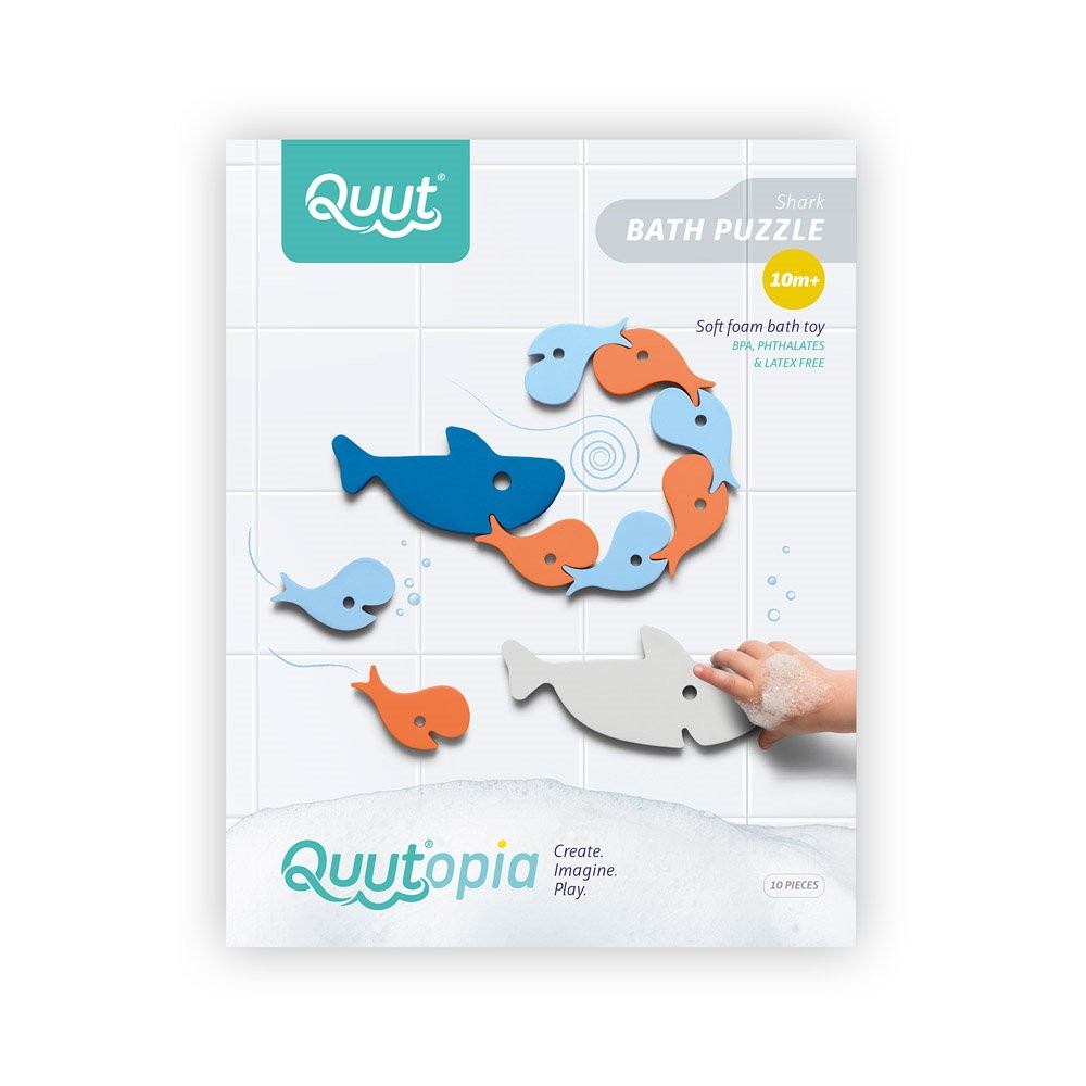 Puzzle de baie, set 10 piese, Rechinii înfometați, Quut Toys