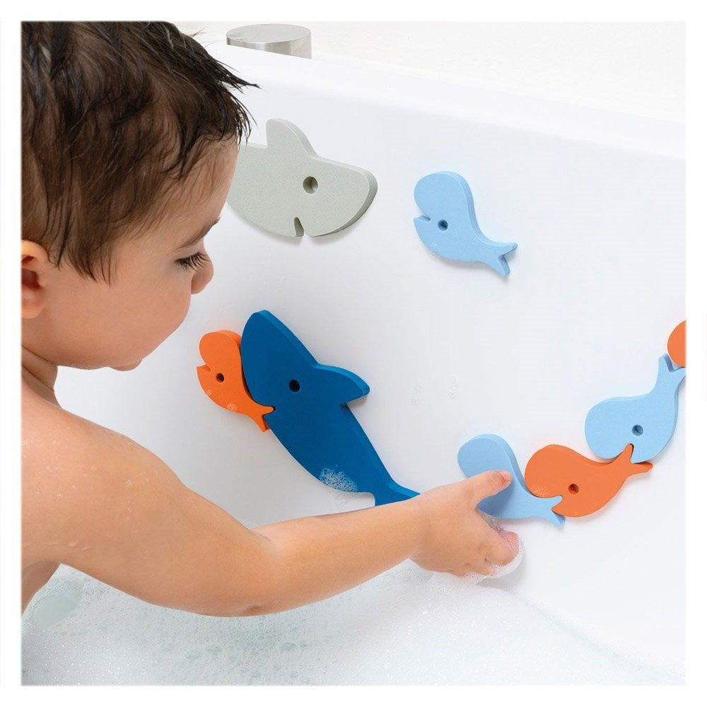 Puzzle de baie, set 10 piese, Rechinii înfometați, Quut Toys