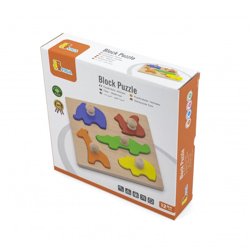 Puzzle Montessori cu mâner, Animale, Viga