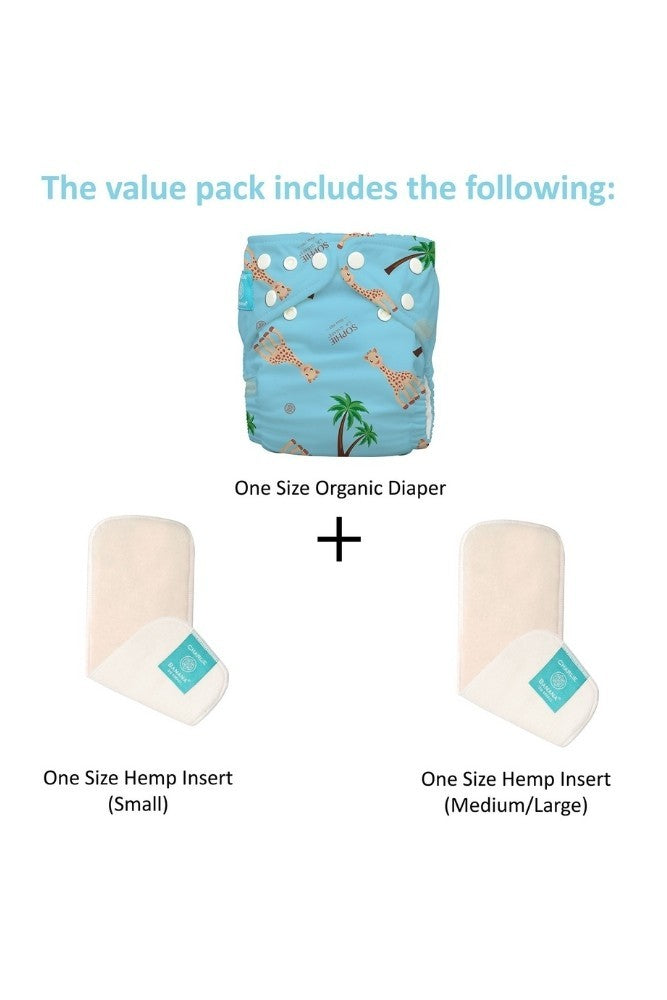 Scutec Textil Charlie Banana Sophie La Girafe ORGANIC Coco Blue Mărime Unică Cu Inserturi Din Cânepă