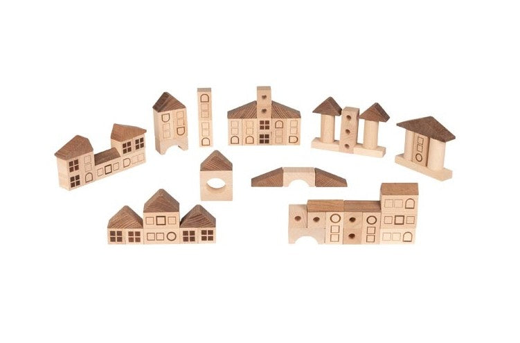 Set constructie piese forme geometrice din lemn de alun - Goki Nature