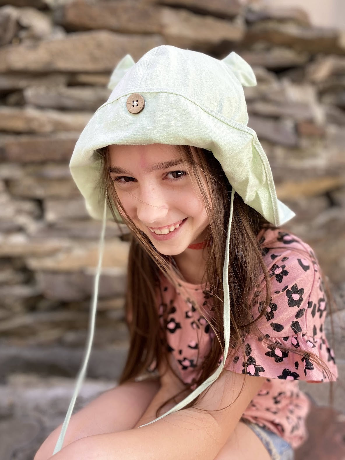 Pălărie ajustabilă ManyMonths Unique cu urechiușe din cânepă și bumbac - Light Jade