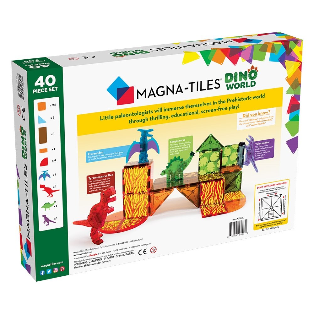 Magna Tiles Dino World, set magnetic 40 de piese