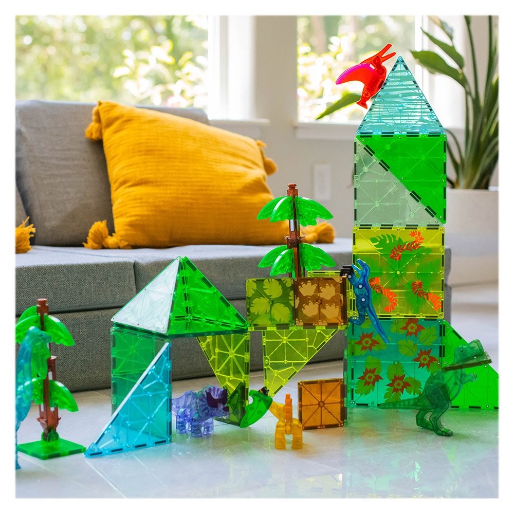 Magna-Tiles Dino World XL, set magnetic 50 de piese