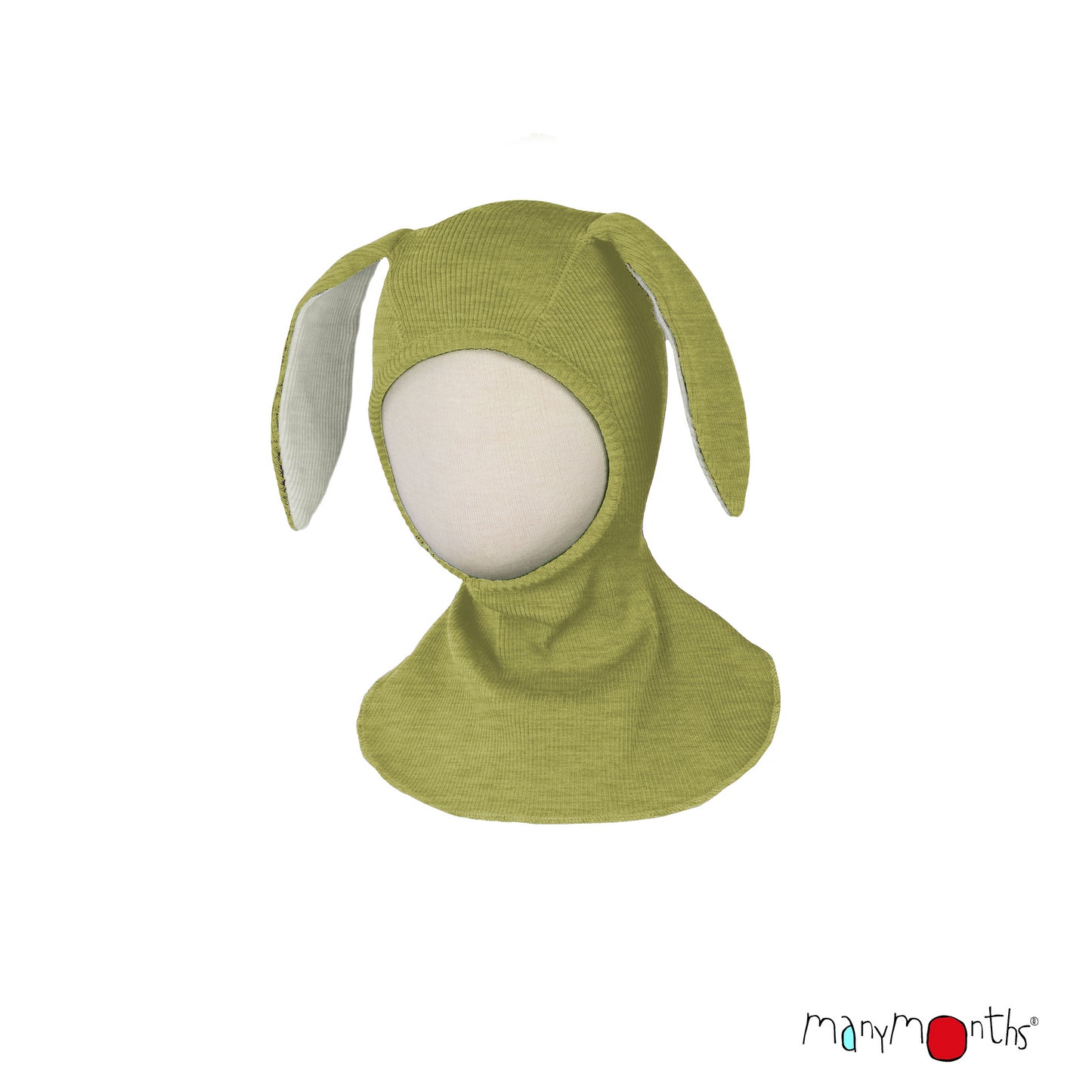 Cagulă ManyMonths Unique Bunny din lână merinos - Pea Puree Green